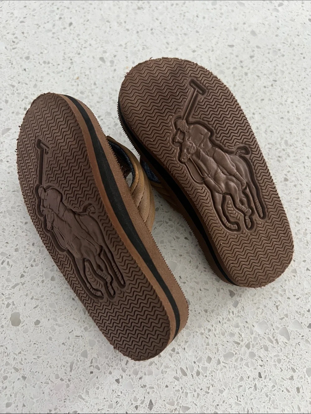 Ralph Lauren Brown/Tan Toddler Logo Flip Flops